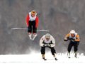 各代表团选手进行自由式滑雪男女争霸赛前正式训练